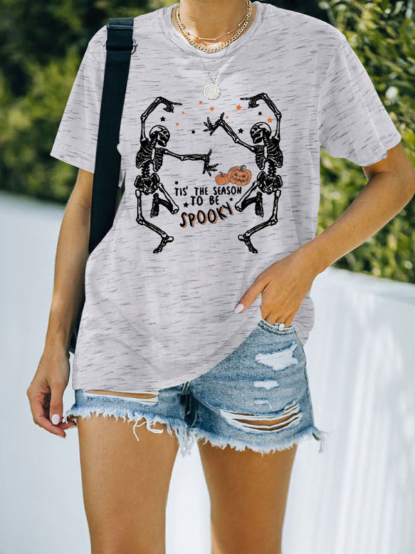 Women's Alphabet Skull Print Short Sleeve T-Shirt Top