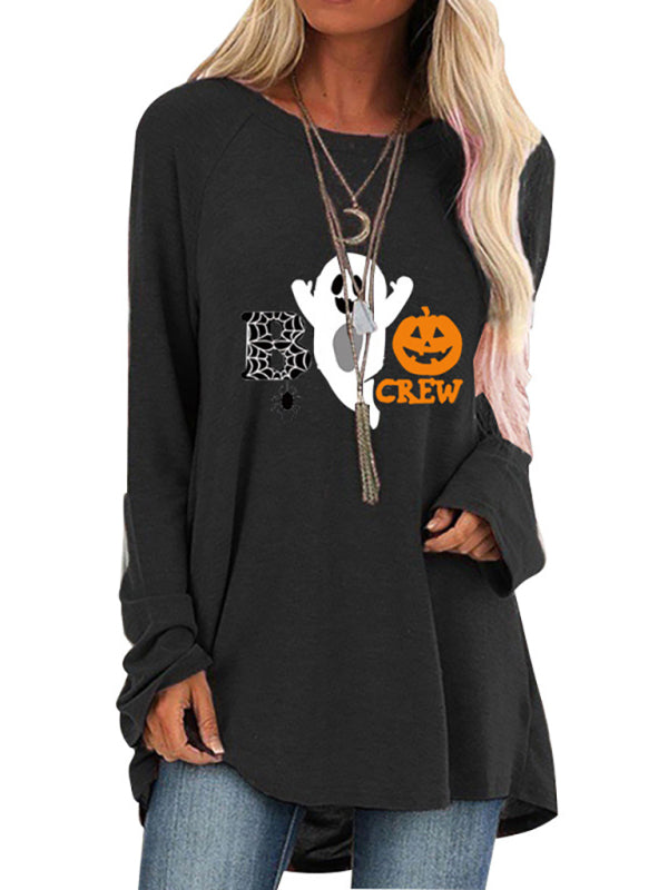 Women's Halloween personalized print loose Long Sleeve T-Shirt Top