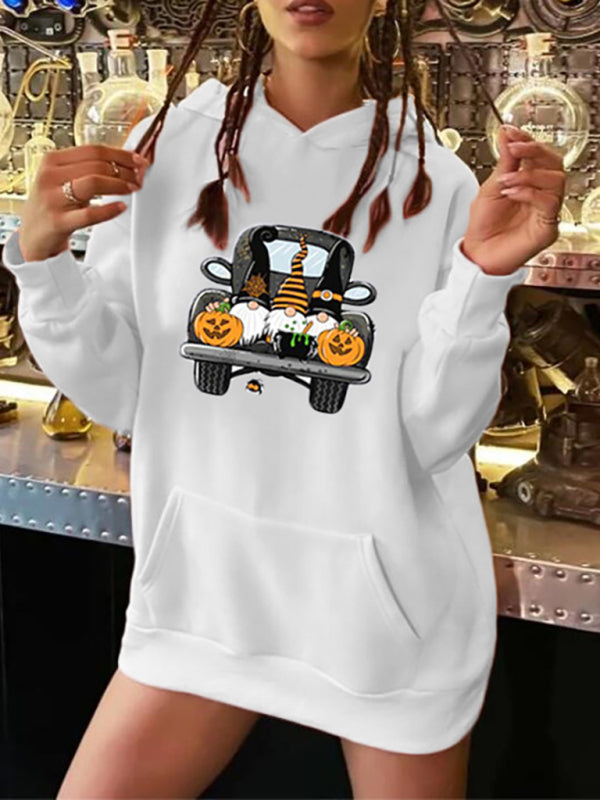 Women's Halloween print pullover hooded sweatshirt