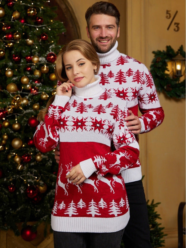 Women's Christmas Turtleneck Jacquard Couple Sweater Top