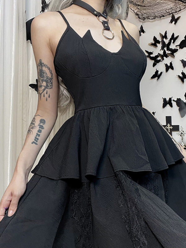 Women'S High Low Ruffle Sling Cropped Party Dress