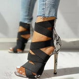 Fashion Bandage Patchwork Mixed Colors Snake High Heels Sandals