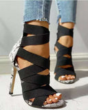 Fashion Bandage Patchwork Mixed Colors Snake High Heels Sandals