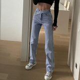 Casual Fashion Straight Denim High Waist  Loose Bottom Jeans