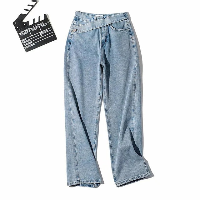 Casual Fashion Straight Denim High Waist  Loose Bottom Jeans