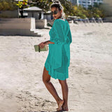 New Sexy Flared Long Sleeves  Crochet Swimwear  Cover-up