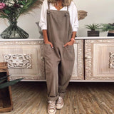 Women Oversize Retro Casual Sleeveless Pockets Strap Jumpsuit Overall