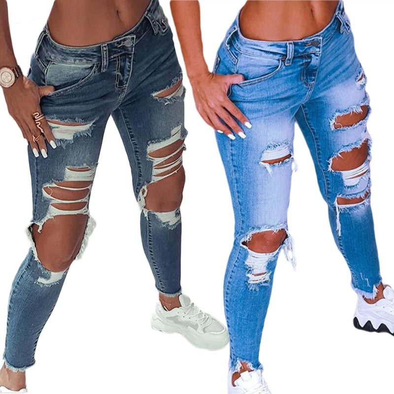 Low Waist  Ripped Hole Stretch Ankle-Length Pencil Jeans
