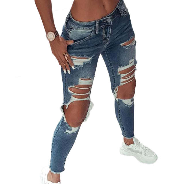 Low Waist  Ripped Hole Stretch Ankle-Length Pencil Jeans