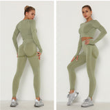 Tracksuit Breathable  Long Sleeve Top Seamless  High Waist Push Up Leggings Activewear