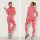 Tracksuit Breathable  Long Sleeve Top Seamless  High Waist Push Up Leggings Activewear