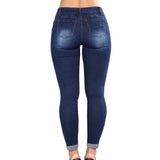 Women High Waist Casual Ripped Hole Long Jeans Denim